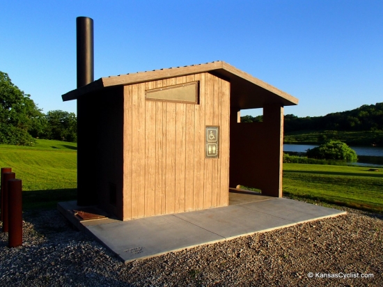 Atchison State Fishing Lake - Restroom - This is a typical restroom at Atchison State Fishing Lake. Pit toilet, no running water, but clean and well-kept.