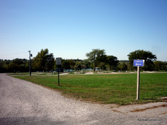 Garnett North Lake Park - Entrance - This is the entrance sign to the campground at North Lake Park in Garnett, Kansas, with a selection of campsites in the background.