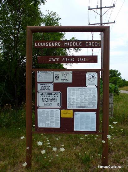 Louisburg Middle Creek State Fishing Lake - Entrance Sign - This is the entrance sign at Louisburg Middle Creek State Fishing Lake, showing rules and regulations for the lake.