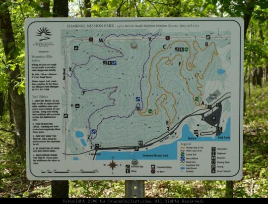 Shawnee Mission Park Trail Sign - Informational sign for the Shawnee Mission Park mountain bike trail system.
