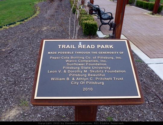 Trail Head Park Placard - The Watco Trail and Trail Head Park were made possible through the generosity of these organizations and volunteers.